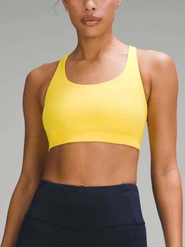 Lululemon Energy Bra Strappy Back Yellow Medium Support Yoga Gym Workout
